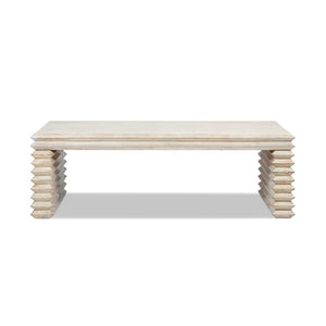 English Elm Veda Reclaimed Pine Geometric Waterfall Coffee Table Whitewashed Sculptural Living Room B2719P485503