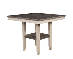 English Elm Dining Rustic Country Counter Height 5pc Dining Set with Plank Table, Open Shelf & Padded Chairs Antique White+Gray,Gray 45 L x 45 W x 21 H B2741P301879