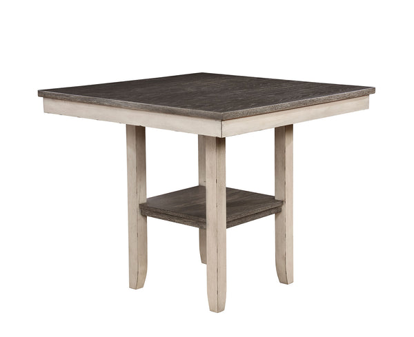 English Elm Dining Rustic Country Counter Height 5pc Dining Set with Plank Table, Open Shelf & Padded Chairs Antique White+Gray,Gray 45 L x 45 W x 21 H B2741P301879