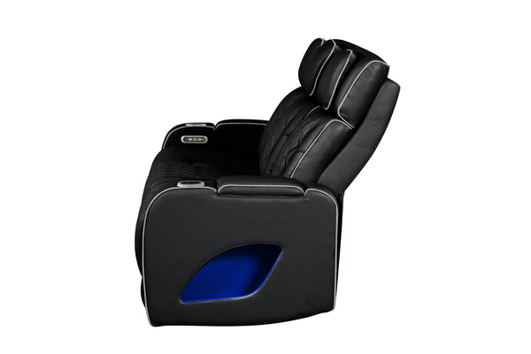 English Elm Fortuner Faux Leather Recliner Sofa with LED Lighting, Massage, Power Recline & Wireless Charging G150109097