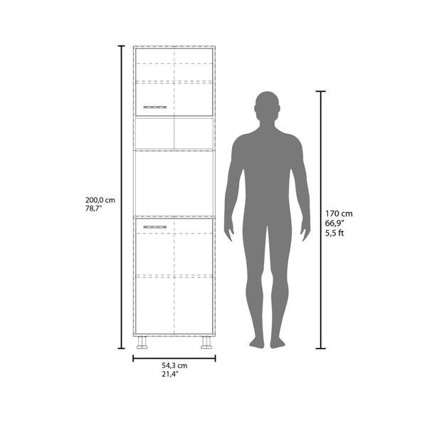 English Elm White Kitchen Pantry With Open Shelving, Two-Door Storage, And Modern Metal Legs For Style & Function B062P323173-GIGA