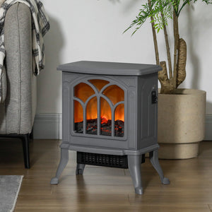 English Elm HOMCOM Freestanding Electric Fireplace Stove with Realistic Flame, 750/1500W Heat, Safety Features Gray W2225P229239