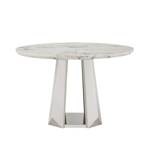 English Elm 47" Round Marble Dining Table - Modern High-Gloss Faux Marble Top With Stainless Steel Base For Style W3456S00007