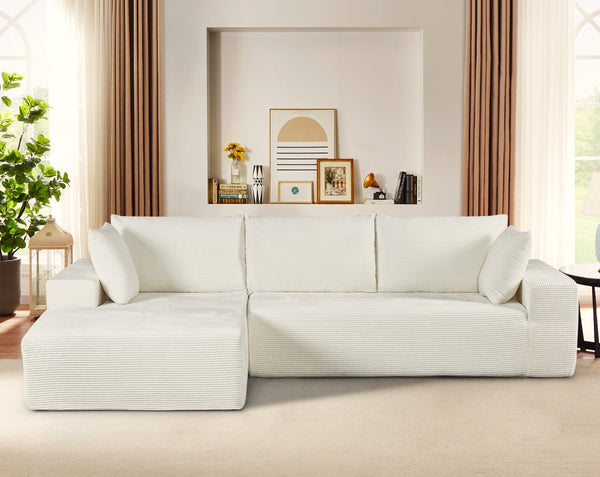 English Elm Cozyform Convertible Sectional Sofa In Ivory Corduroy - Plush, Space-Saving Sleeper For Modern Living B2735P359715