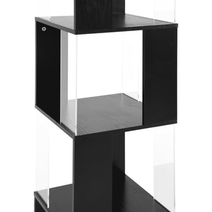 English Elm 6 tier Rotating Bookshelf with 360° Spin, Large Capacity Wood Veneer & Acrylic Shelves for Compact Spaces Black W409P167479