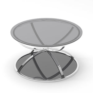 English Elm 31.50'' Round Chrome Ring Glass Coffee Table Two Tier Smoked Tempered Top Modern Living Room W757P412804