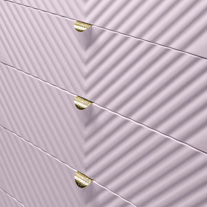 English Elm Gaines High Gloss Chest with Wave Pattern Design, Metal Legs, 5 Drawers, Durable Composite MDF Storage Pink 31 L x 15 W x 5 H B2726S00400