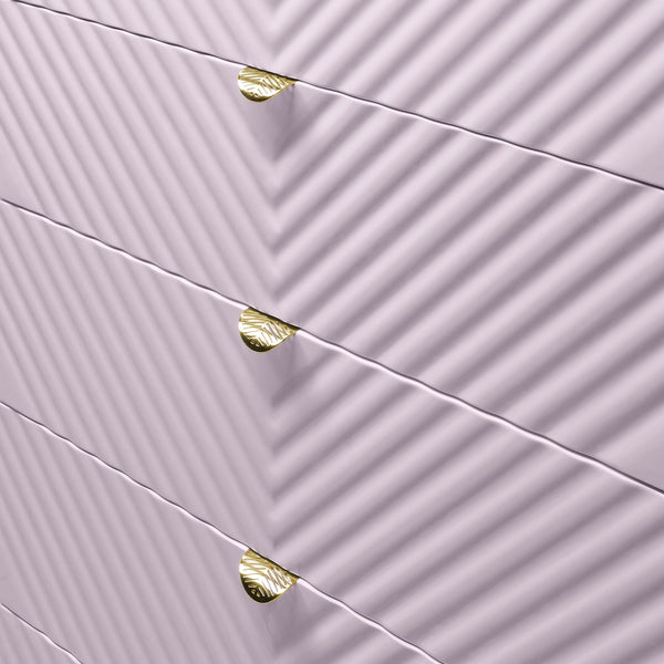 English Elm Gaines High Gloss Chest with Wave Pattern Design, Metal Legs, 5 Drawers, Durable Composite MDF Storage Pink 31 L x 15 W x 5 H B2726S00400