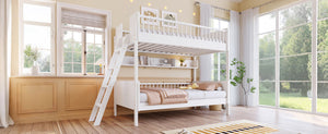 English Elm Twin Over Solid Wood Bunk Bed with Built in Shelves and Reversible Ladder N7090002224K