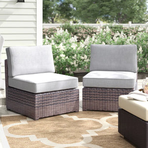 English Elm Armless Wicker Patio Chair with 5" Cushions, Aluminum Frame, Espresso Coastal Style, Weather-Ready B120P205362