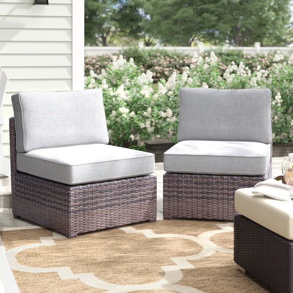 English Elm Armless Wicker Patio Chair with 5" Cushions, Aluminum Frame, Espresso Coastal Style, Weather-Ready B120P205362