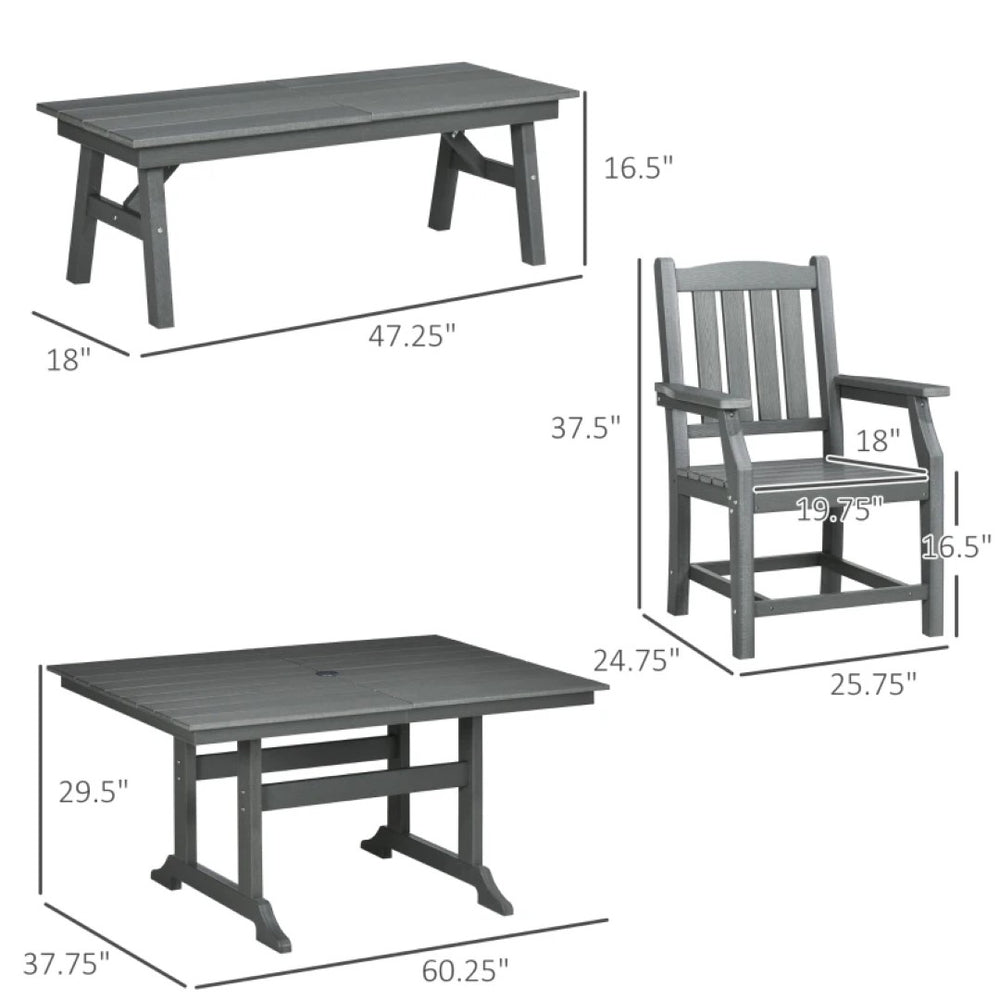 English Elm Outdoor Hdpe 6 Piece Patio Dining Set with Armchairs Loveseat and Rectangular Table T3971S00185