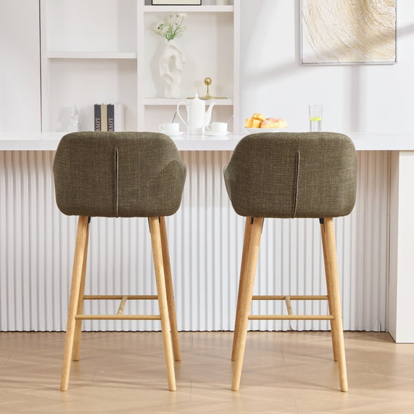 English Elm Modern Linen Upholstered Barstools with Oak Legs Armrests and Footrest for Kitchen Islands Green W395P396315