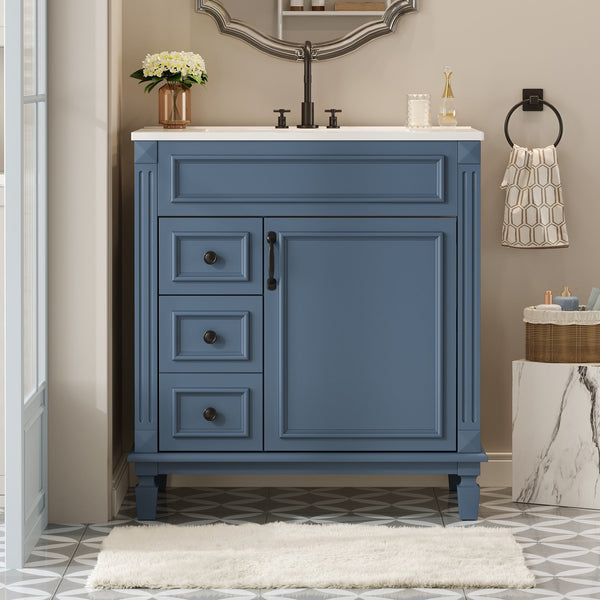 English Elm 30" Bathroom Vanity With Elegant Ceramic Sink – French-Inspired Design, Soft-Close Drawers & Storage N710P323328C