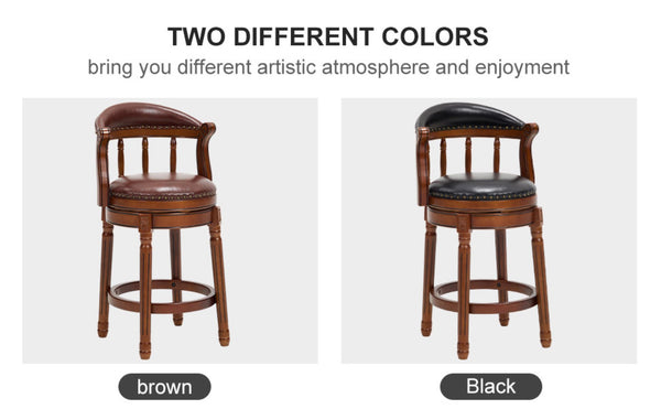 English Elm Seat 26.5" Cowtop Leather Swivel Bar Stool - Wooden Chair With Back For Home, Kitchen & Pub Use W2195P331495-GIGA