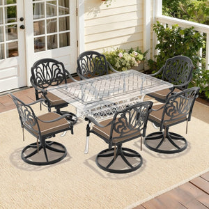 English Elm Cast Aluminum Swivel Patio Chair Set with Ornate Frame and All-weather Cushions W1710S00671