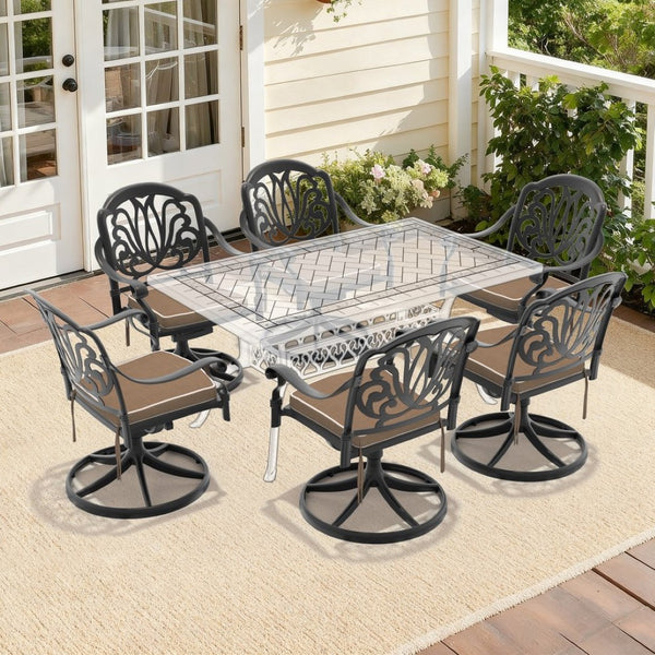 English Elm Cast Aluminum Swivel Patio Chair Set with Ornate Frame and All-weather Cushions W1710S00671