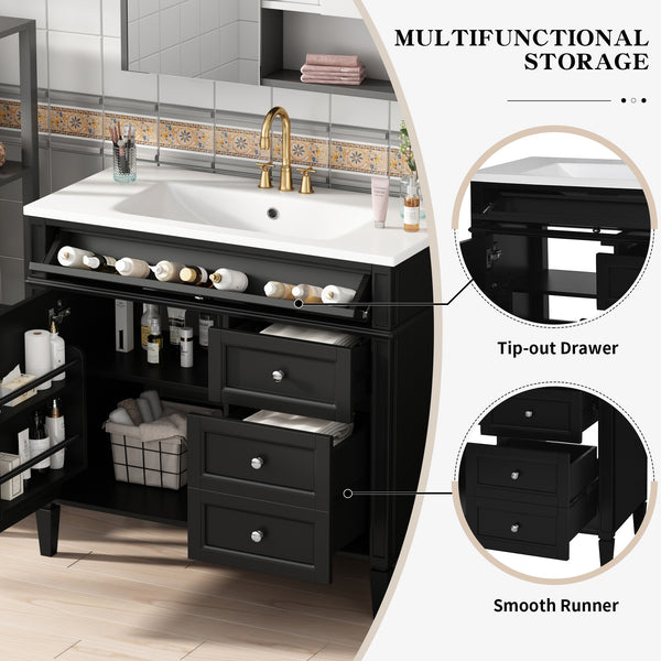 English Elm 36'' Modern Bathroom Vanity With Top Sink, Elegant Storage Cabinet & 2 Drawers For Small Spaces N710S136004B