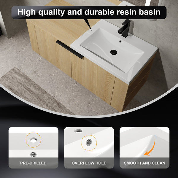 English Elm 48 Modern Bathroom Vanity Sink Combo with Soft-Close Doors, Engineered Wood, Spacious Storage, Easy Assembly Oak W1972S00013