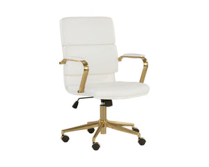 Sunpan Kleo Modern Office Chair with Gold Stainless Steel Frame and Luxurious Faux Leather for Comfort Snow