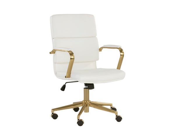 Sunpan Kleo Modern Office Chair with Gold Stainless Steel Frame and Luxurious Faux Leather for Comfort Snow