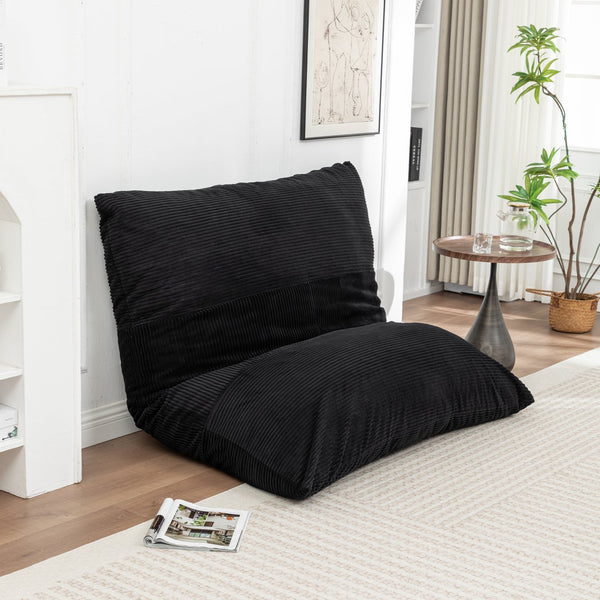 English Elm Floor bean bag chair corduroy lounger with removable washable cover, cozy adult & kid seating for home relaxation Black W1170P337429
