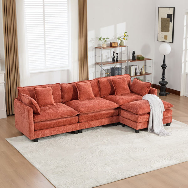 English Elm Cloud Modular Three Seat Sofa Chenille Upholstered with Double Layer Cushions for Living Room Orange W1143S00060