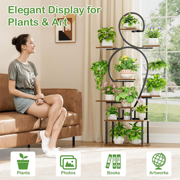 English Elm Plant Stand Indoor 8-Tier 64" Tall with Built-In Grow Light, Sturdy Metal Shelves for Stylish Green Displays W3101P314624 W3101P314624