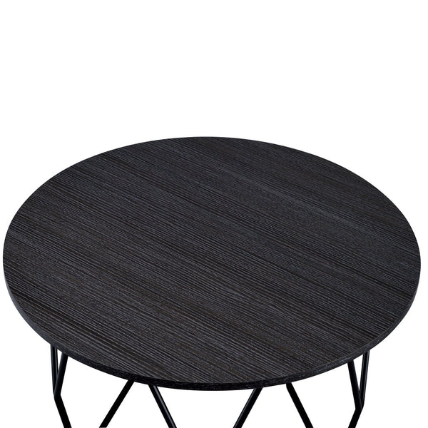 English Elm Espresso Drum Coffee Table with Open Metal Base and Round Top, 32.5" Stylish Accent Table B062P186446