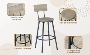 English Elm Pub Industrial Style 7-Piece High Dining Set with Steel Frame, PU Padded Bar Chairs, Adjustable Feet Grey W1668P193689