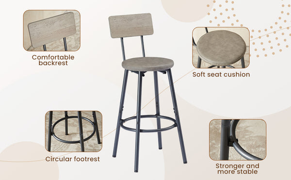 English Elm Pub Industrial Style 7-Piece High Dining Set with Steel Frame, PU Padded Bar Chairs, Adjustable Feet Grey W1668P193689