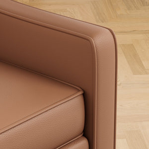 English Elm 78.75'' Slipcovered Faux Leather Sofa with High-Density Foam, Solid Wood Frame, Easy-Clean Finish Brown T3623P411308