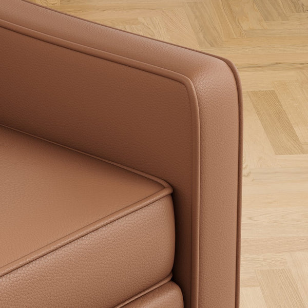 English Elm 78.75'' Slipcovered Faux Leather Sofa with High-Density Foam, Solid Wood Frame, Easy-Clean Finish Brown T3623P411308