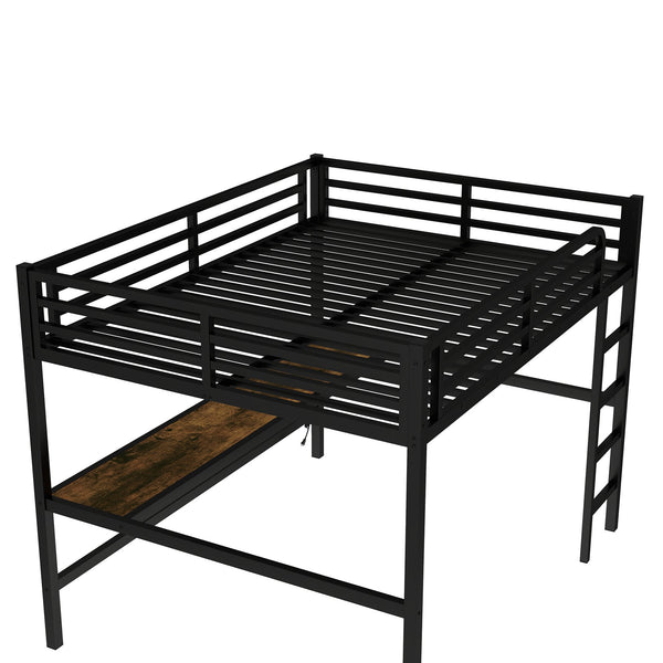 English Elm Metal Queen Loft Bed With Integrated Desk, Power Outlet & Led Lights - Space-Saving Black Design W1580S00107