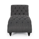 Christopher Knight Home® - Noble House - Varnell Contemporary Fabric Button Tufted Chaise Lounge, Charcoal and Dark Brown