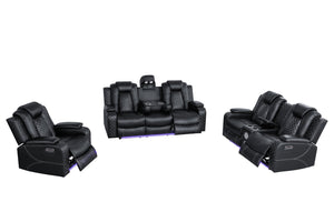 English Elm Leisureluxe Reclining Sofa Set with Led Lighting Wireless Charging and Storage Arms B2730S00015