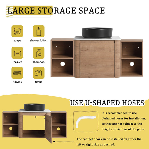 English Elm 48'' Wall-Mounted Bathroom Vanity With Soft-Close Door, Elegant Ceramic Sink & Ample Storage Shelves W999S00409
