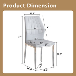 English Elm Set of 6 ergonomic dining chairs with shell-pattern back, 37" height, breathable tech fabric, sturdy metal legs and adjustable anti-slip feet for stable, comfortable seating during meals Light Gray,Silver W1151P359602