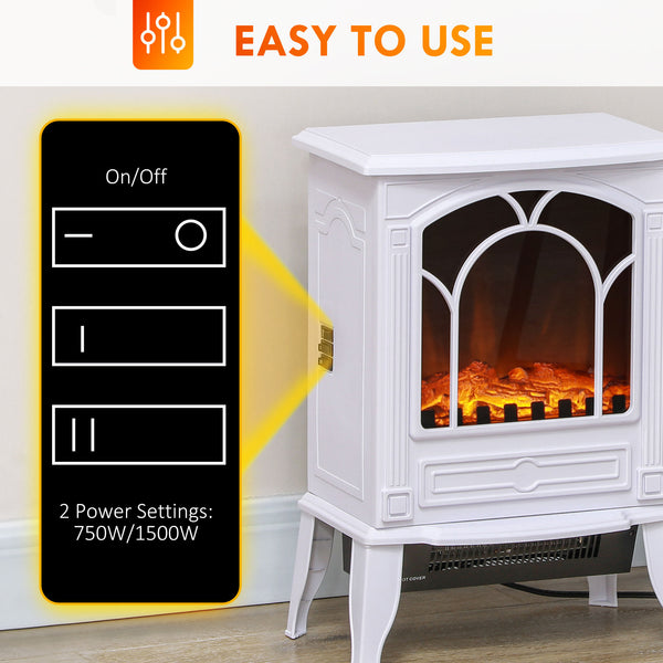 English Elm Homcom 22" Electric Fireplace Stove With Realistic Flame, Adjustable Heat & Safety Features In White W2225P249860