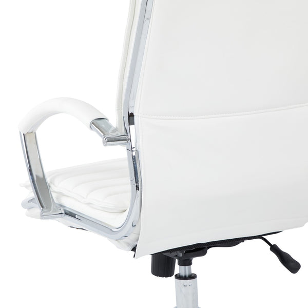 OSP Home Furnishings High Back Executive Office Chair with Faux Leather Upholstery Lumbar Support Chrome Arms White SPX23590C-U11