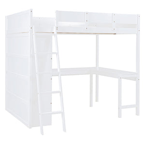 English Elm Full Size Loft Bed with Built-in Desk and Shelving for Kids or Teen Bedrooms LT000802AAK