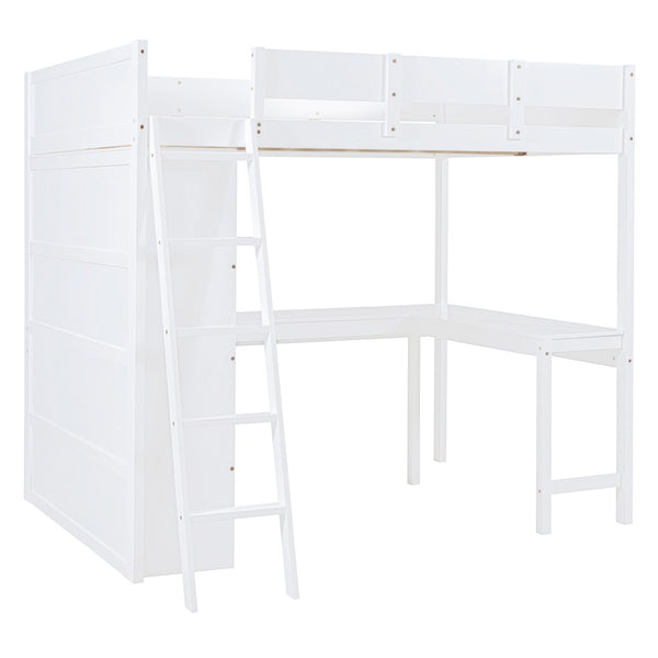 English Elm Full Size Loft Bed with Built-in Desk and Shelving for Kids or Teen Bedrooms LT000802AAK