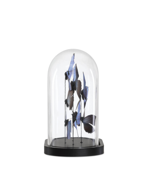 Currey & Company Rue De Bac Enchanting Medium Butterflies In Soft Blue & Pink - Elegantly Displayed Glass Dome Decor Blue Paper ,Engineered Wood ,Glass 1200-0976-currey-company