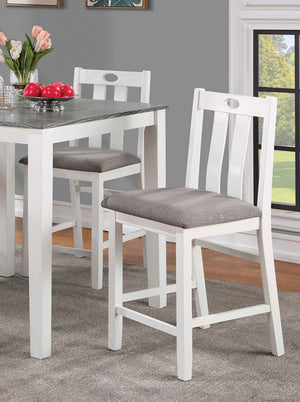 English Elm White 5pc Counter Height Dining Set with Two-Tone Gray Linen Seats, Solid Wood Table & Keyhole Chairs B011P230002