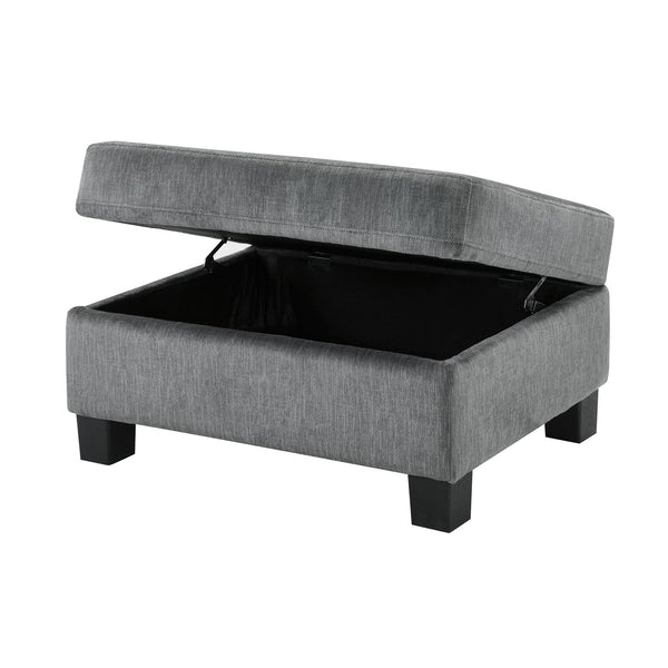 English Elm Sectional Plush chenille U-shaped sofa with pleated arms, pocket-spring seats & hidden ottoman storage Dark Gray N719S000810R