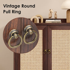 English Elm Sideboard Buffet with Woven Rattan Doors Vintage Wood Cabinet for Dining Entryway T3623P434561