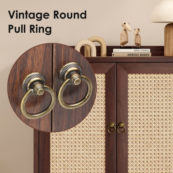 English Elm Sideboard Buffet with Woven Rattan Doors Vintage Wood Cabinet for Dining Entryway T3623P434561