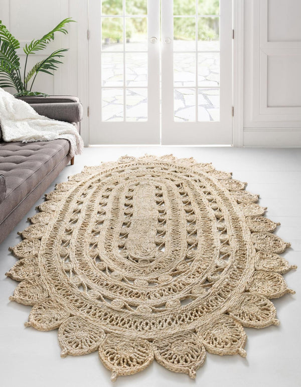 Unique Loom Braided Jute Punita Hand Braided Novelty Rug Ivory,  5' 1" x 8' 0"