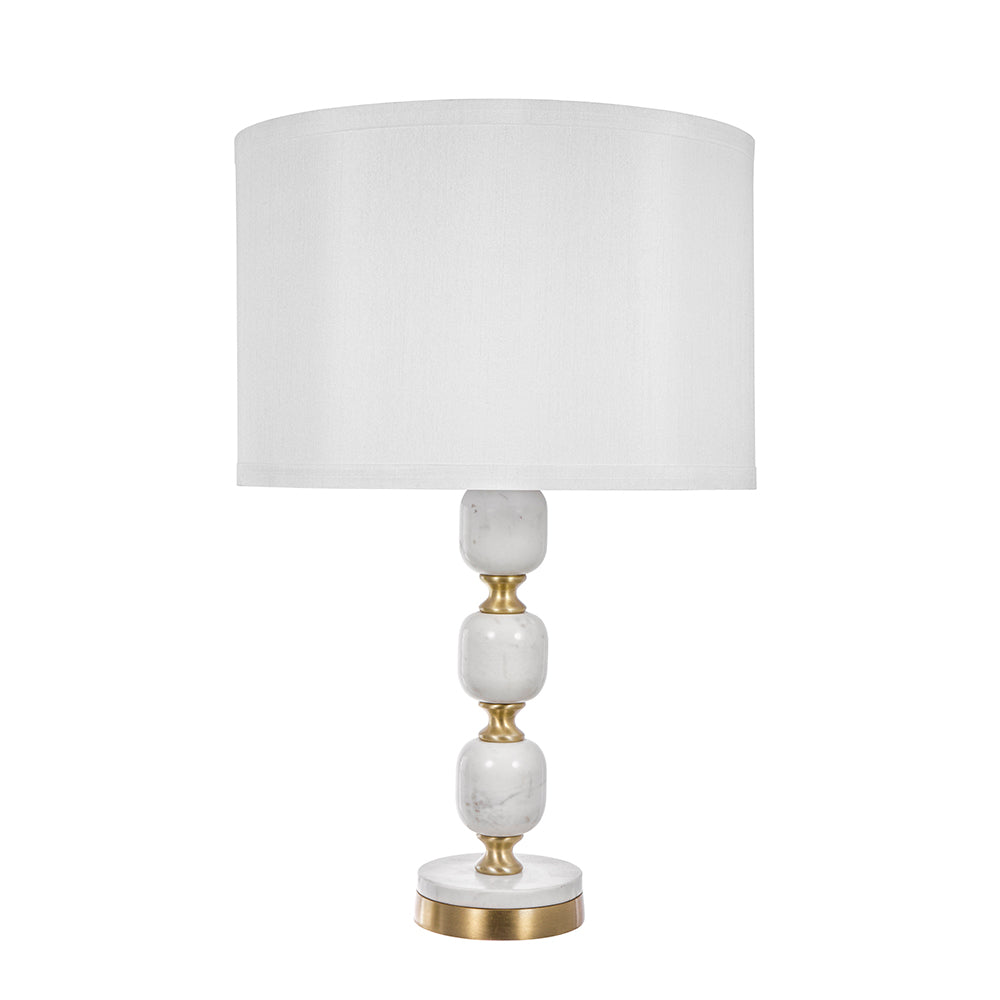 English Elm D15x26.5" Marble Table Lamp with White Fabric Drum Shade, Brass Finial, Modern Vintage Accent (26.5") W2078P399245