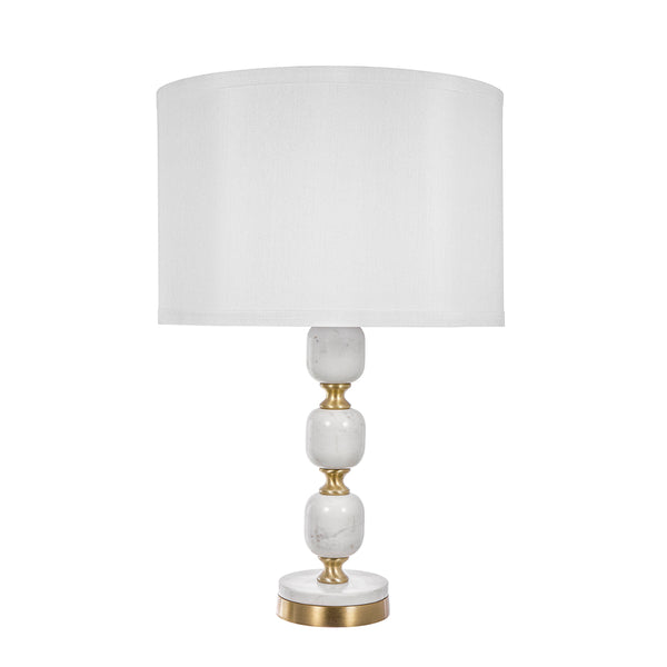English Elm D15x26.5" Marble Table Lamp with White Fabric Drum Shade, Brass Finial, Modern Vintage Accent (26.5") W2078P399245